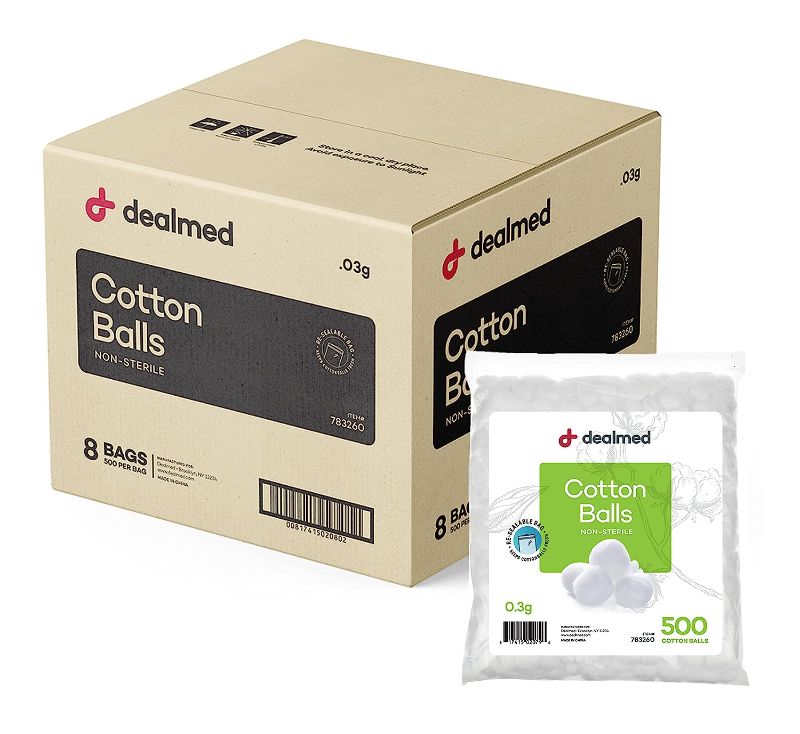 Photo 1 of *OUTER BOX DAMAGED* Dealmed Cotton Balls – 4000 Count Medium Cotton Balls