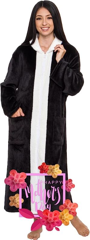 Photo 1 of Silver Lilly Womens Robe Zip Up Sherpa Trim with Hood - Long Plush Soft Luxury Bathrobe XX-Large-3X-Large Black