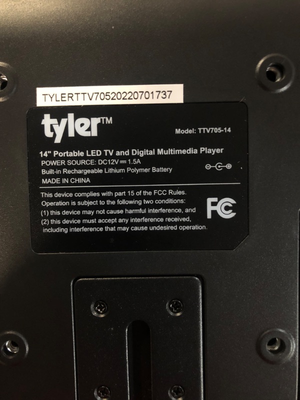 Photo 6 of Tyler TTV705-14 14 Portable Battery Powered LCD HD TV Television with HDMI, USB, RCA, and SD Card Inputs