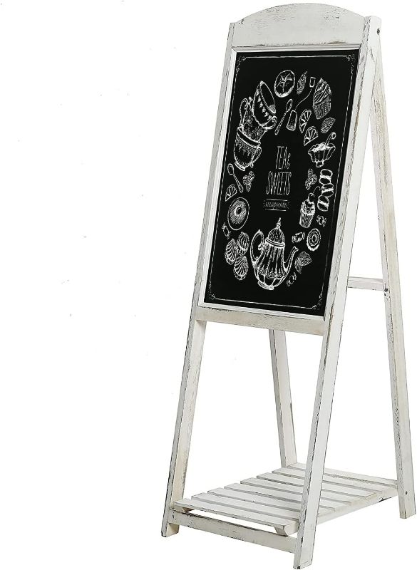 Photo 1 of **SEE NOTES**
MyGift 45-Inch Vintage Whitewashed Wood A-Frame Chalkboard Sidewalk Sign with Display Shelf| Wedding | Baby Announcement | Gender Reveal | Parties