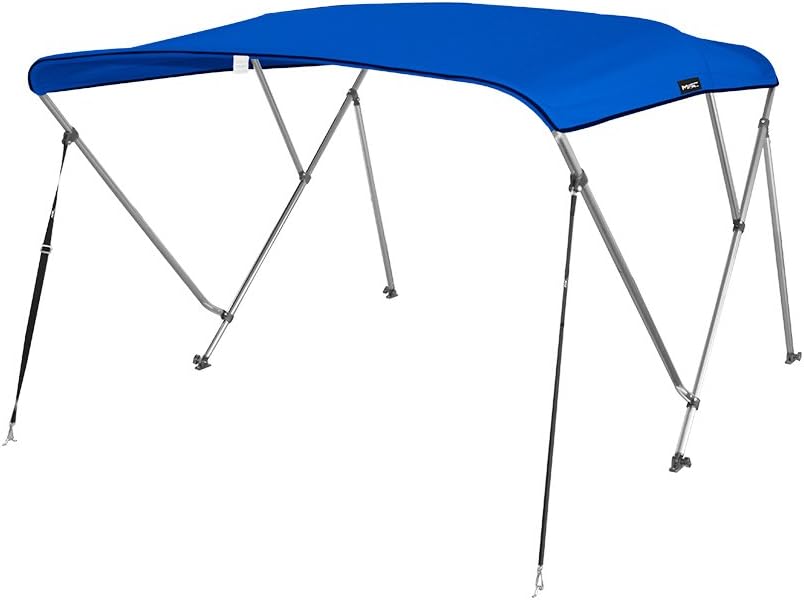 Photo 1 of MSC 3 Bow 4 Bow Bimini Top Boat Cover with Rear Support Pole and Storage Boot (Pacific Blue, 3 Bow 6'L x 46" H x 61"-66" W)
