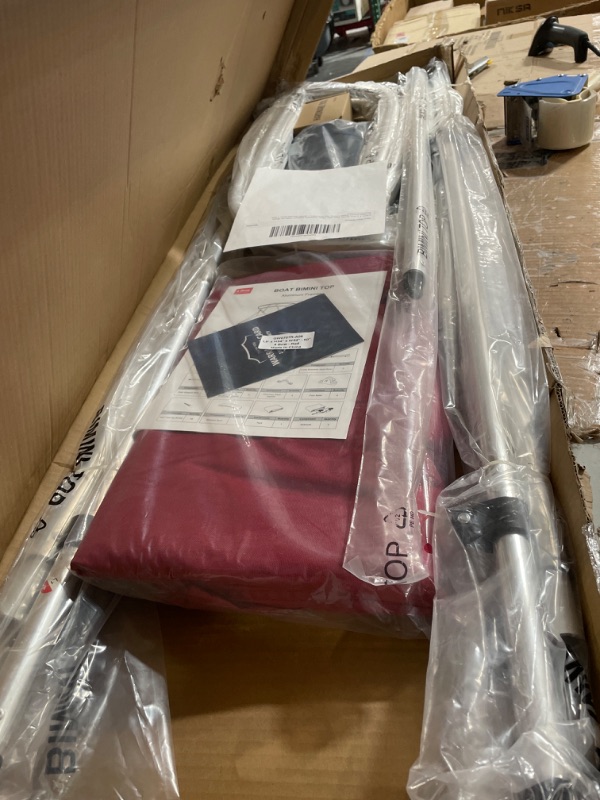 Photo 1 of **MISSING HARDWARE** KAKIT 3 4 Bow Bimini Tops with Mesh Sidewalls Support Poles for Boats Durable Marine Grade Canvas Top Includdes 2 Straps Storage Boot 1 Inch Aluminum Frame burgundy 4 Bow 6'L x 54" H x 54"-60" W