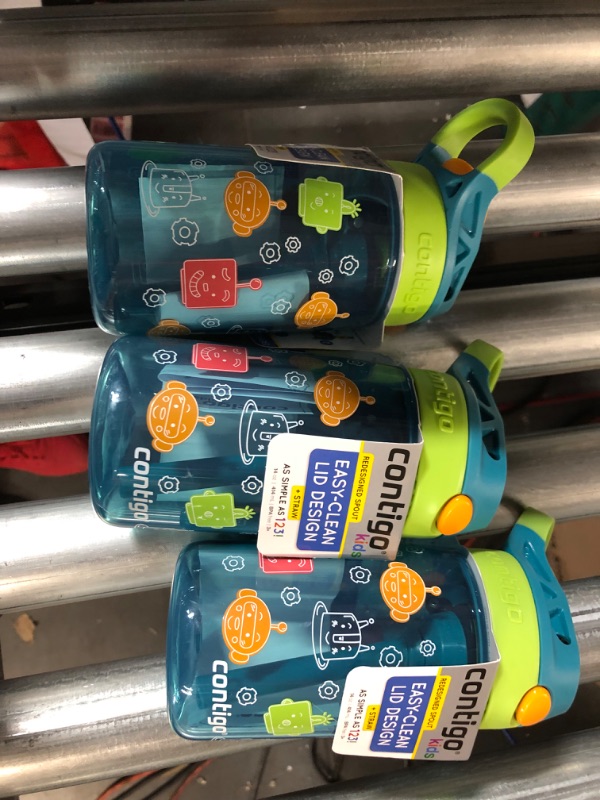 Photo 2 of *NEW* Contigo Plastic Friendly Bots Kids Water Bottle x3