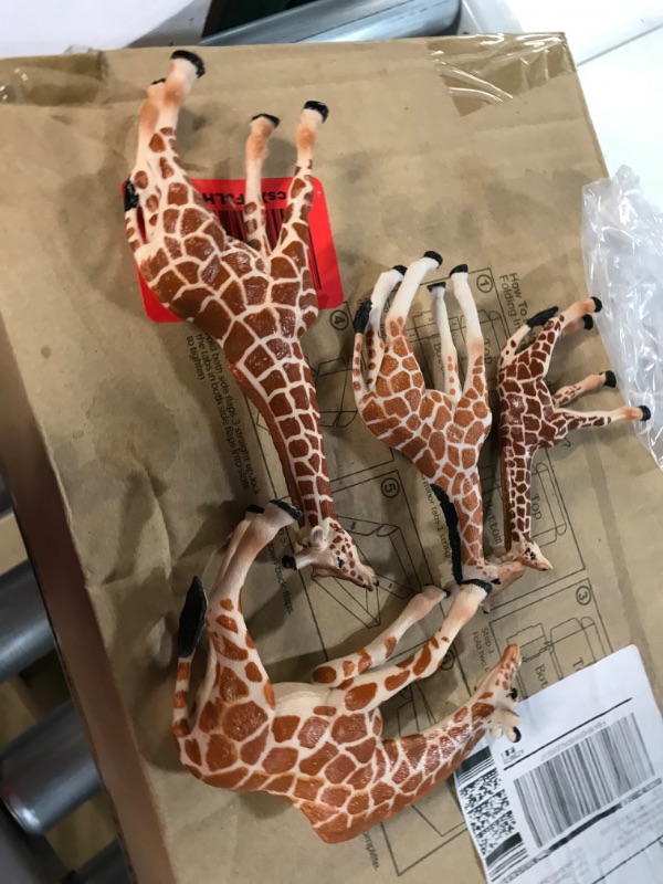 Photo 2 of Toymany 4PCS Realistic Giraffe Figurines with Giraffe Cub, 2-7" Plastic Jungle Animals Figures Family Playset Includes Baby, Educational Toy Cake Toppers Christmas Birthday Gift for Kids Toddlers Giraffes