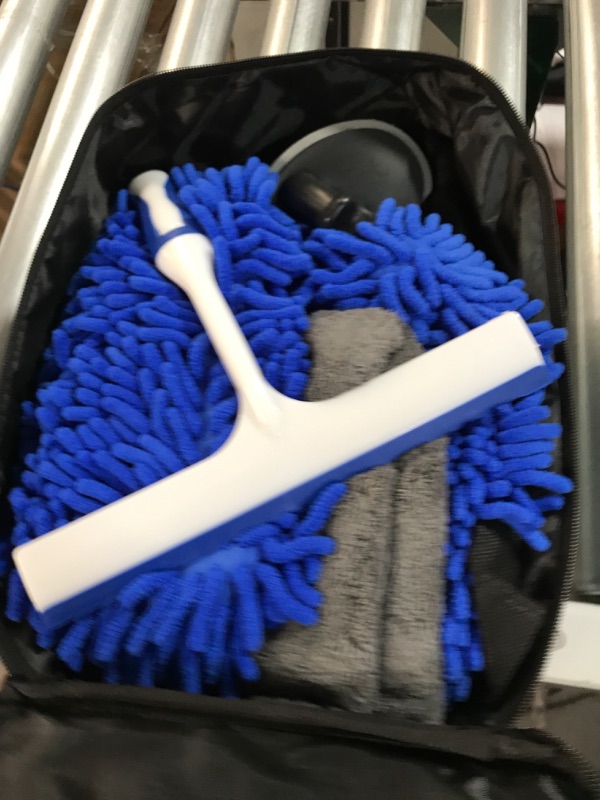 Photo 2 of AUTODECO 15Pcs Car Wash Cleaning Tools Kit Car Detailing Set with Blue Canvas Bag Chenille Microfiber Wash Mitt Sponge Towels Tire Brush Window Scraper Duster Complete Interior Car Care Kit