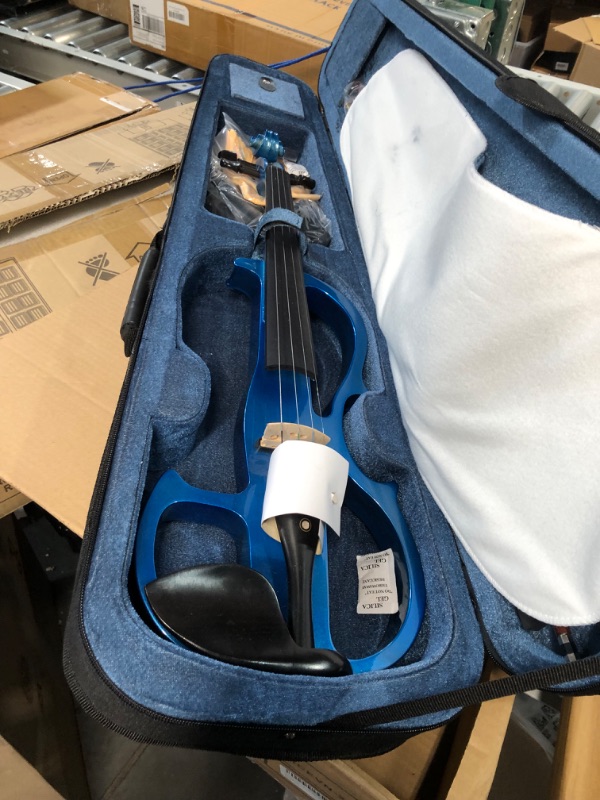 Photo 5 of *SMALL DAMAGE,SEE NOTES**Cecilio 4/4 CEVN-2BL Solid Wood Blue Metallic Electric/Silent Violin with Ebony Fittings in Style 2 (Full Size)