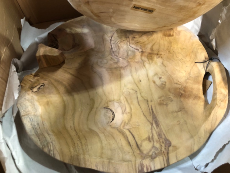 Photo 1 of *DAMAGED* *SEE NOTES* Creative Co-Op Teak Wood Handles, Set of 3 (Each One Will Vary) Bowl, Natural, 3