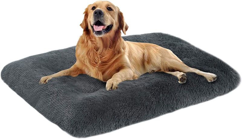 Photo 1 of 40x27 Fuzzy Dog Bed, Dark Gray