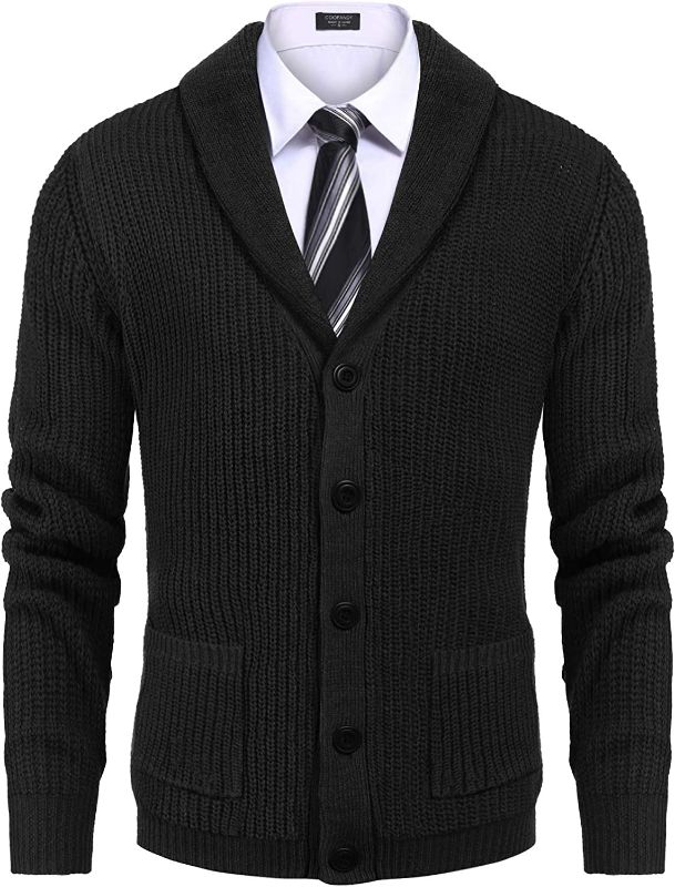 Photo 1 of COOFANDY Men's Shawl Collar Cardigan Sweater- Black