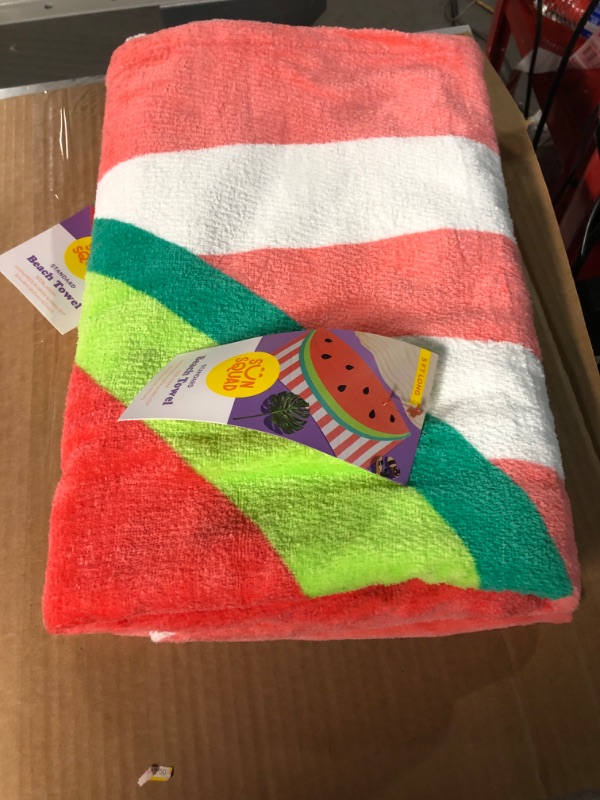 Photo 2 of 2 Watermelon Striped Printed Beach Towels Pink - Sun Squad™
