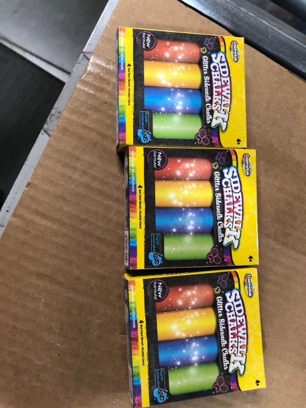 Photo 1 of 3 pack Creative Kids Super Washable Glitter Sidewalk Chalk (4-Pieces),New Formula,Assorted Colors, Birthday Gift Toy,Sold as 1 pack