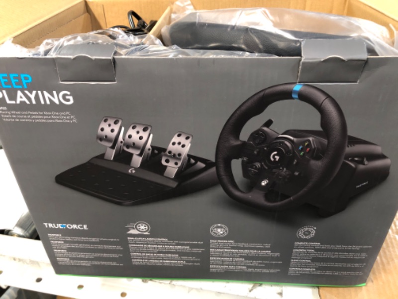 Photo 3 of Logitech G923 Racing Wheel and Pedals for Xbox X|S, Xbox One and PC featuring TRUEFORCE up to 1000 Hz Force Feedback, Responsive Pedal, Dual Clutch Launch Control, and Genuine Leather Wheel Cover Xbox|PC Wheel Only