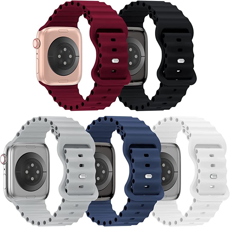 Photo 1 of Brand: Slimband
4.4 out of 5 stars70 Reviews
4 Pack Ocean Silicone Bands Compatible with Apple Watch Band 38mm 40mm 41mm 42mm 44mm 45mm 49mm, Sport Breathable Strap Adjustable Wristband for iWatch Ultra Series 8/7/SE/6/5/4/3/2/1 Women Men