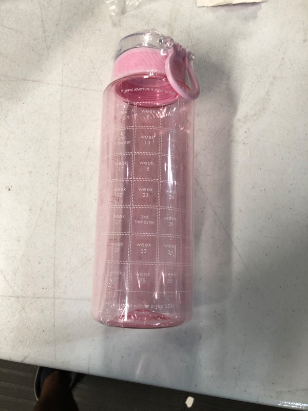 Photo 2 of BellyBottle Pregnancy Water Bottle Intake Tracker with Weekly Milestone Stickers (BPA-Free) Pregnancy Must Haves Gifts for First Time Moms Essentials - Pink