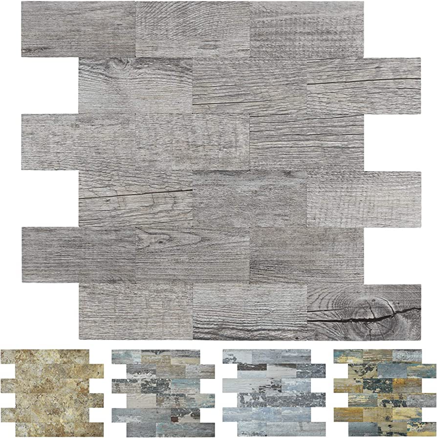 Photo 1 of Art3d 10-Pack Peel and Stick Backsplash Tiles, 13.5 x 11.4 x 0.18in. Distressed Wood Tile for Kitchen Bathroom Fireplace