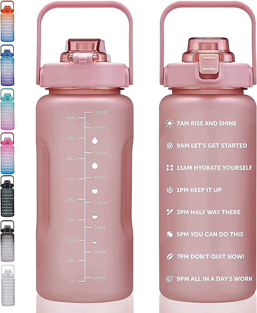 Photo 1 of 64oz, 100oz, 128oz Large Motivational Water Bottle with Time Marker, Leakproof & BPA Free Half Gallon/1 Gallon Big Water Bottle with Straw & Handle Tritan Frosted Water Jug for Fitness, Outdoor Sports