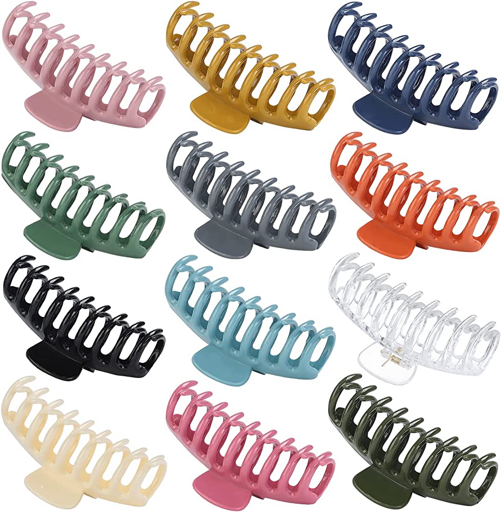 Photo 1 of 12 Pack Hair Claw Clips 4.3 Inch Large Stylish Hair Clips Barrettes with 12 Colors Hair Claw Clips