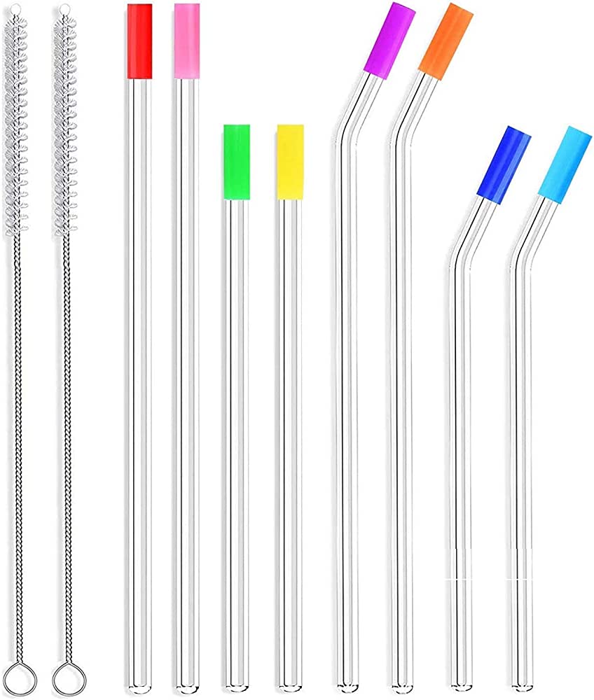 Photo 1 of ALINK 8-Pack 7mm Slim Glass Straws, Reusable Clear Skinny Drinking Straws for 20 oz 30 oz RTIC/YETI Tumblers, Tervis, Mason Jars with 2 Cleaning Brush & 8 Silicone Tips