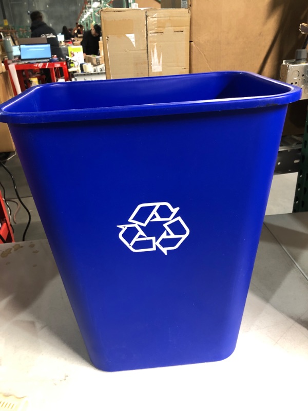 Photo 2 of  Commercial Office Wastebasket, Blue, w/ Recycle Logo, 1-pack