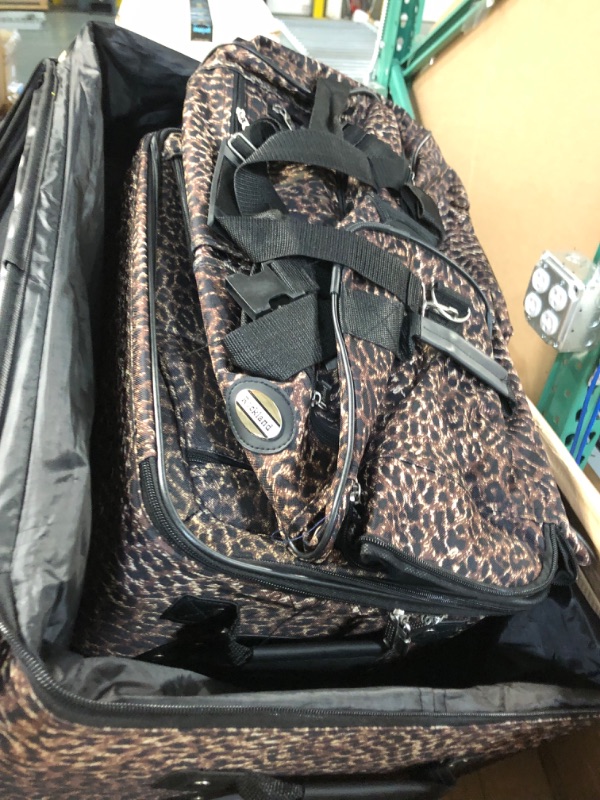 Photo 3 of **USED**MAY BE DIRTY NO PACKAGING**  Rockland Vara Softside 3-Piece Upright Luggage Set, Leopard, (20/22/28) 3-Piece Set (20/22/28) Leopard