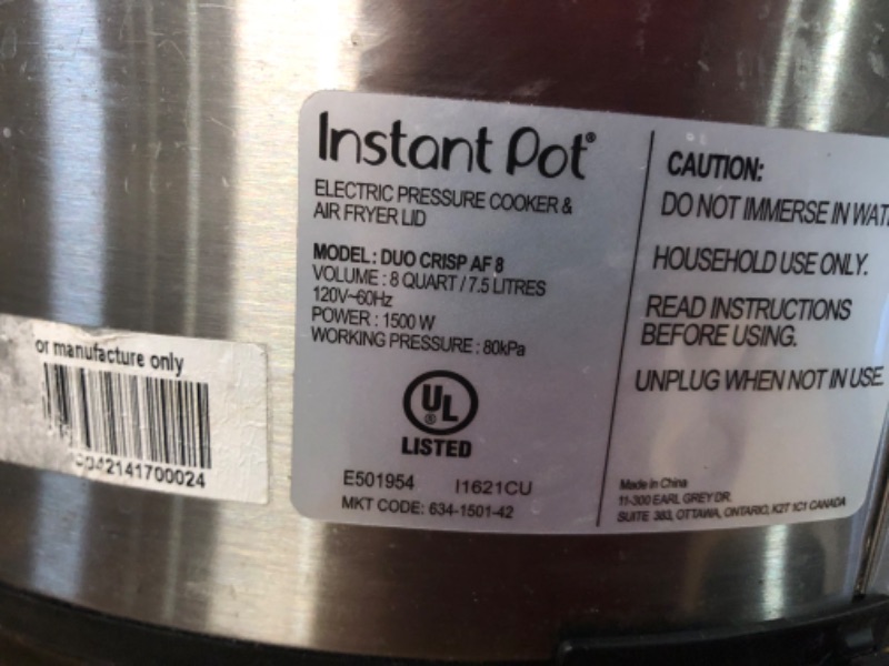 Photo 7 of (PARTS ONLY) Instant Pot 8 qt 11-in-1 Air Fryer Duo Crisp 