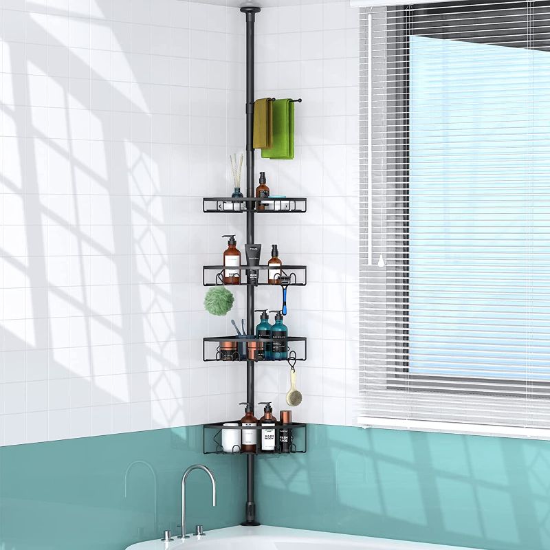 Photo 1 of **USED/SEE NOTES** Corner Shower Caddy Tension Pole, 4 Tier, Black