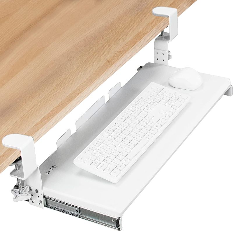 Photo 1 of **USED/SMALL CHIP UNDERNEATH/SEE NTOES** VIVO Large Height Adjustable Under Desk Keyboard Tray, C-clamp Mount System, 27 (33 Including Clamps) x 11 inch