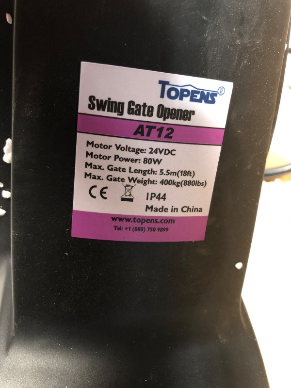 Photo 4 of (Heavily USED/Missing Parts) TOPENS Solar Single Swing Gate Opener Heavy Duty Automatic Gate Motor for Single Swing Gates Up to 18ft