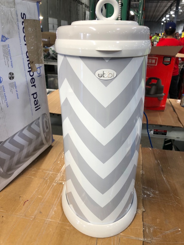 Photo 2 of (major Damage) Ubbi Steel Odor Locking, Diaper Pail, Gray Chevron