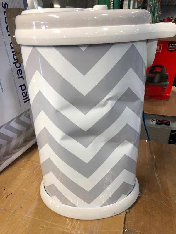 Photo 3 of (major Damage) Ubbi Steel Odor Locking, Diaper Pail, Gray Chevron