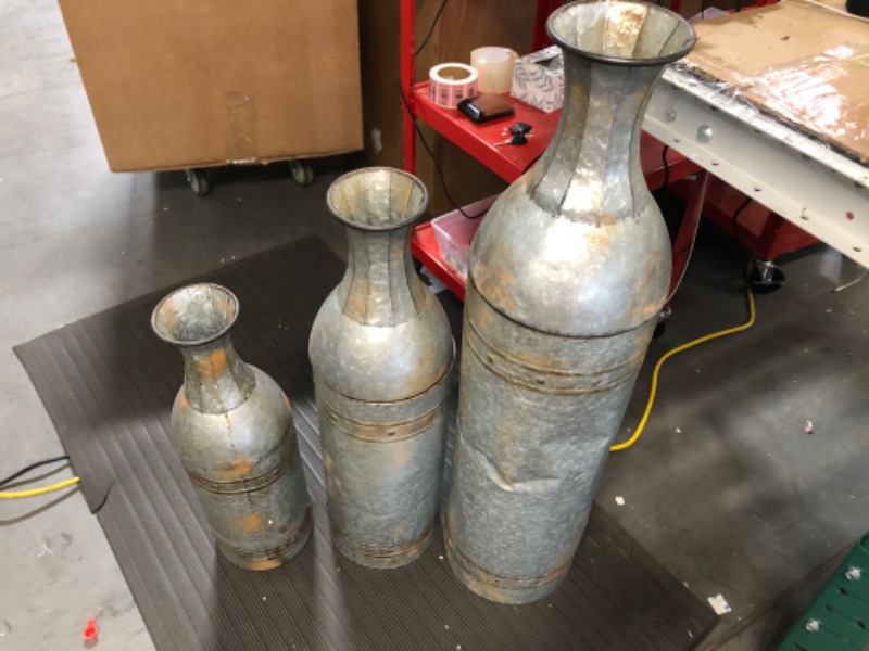 Photo 2 of [dmg/see notes] Deco 79 Metal Tall Galvanized Floor Vase with Studs, Set of 3 | 43", 33", 25"H, Gray