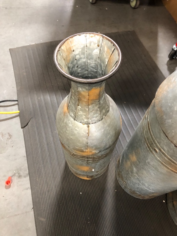 Photo 1 of [dmg/see notes] Deco 79 Metal Tall Galvanized Floor Vase with Studs, Set of 3 | 43", 33", 25"H, Gray