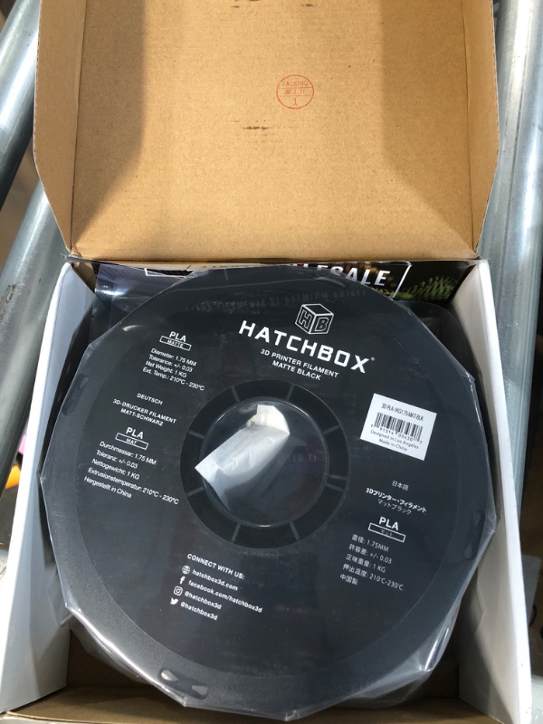 Photo 2 of HATCHBOX Matte PLA 3D Printer Filament, Dimensional Accuracy +/- 0.03 mm, 1 kg Spool, 1.75 mm, Black