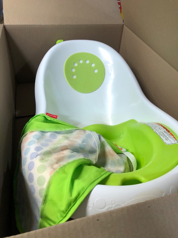 Photo 2 of Fisher-Price Baby Bath Tub, 4-in-1 Newborn to Toddler Tub with Infant Seat Bath Toys and Sling ‘n Seat Tub, Green Green - Frustration Free Package