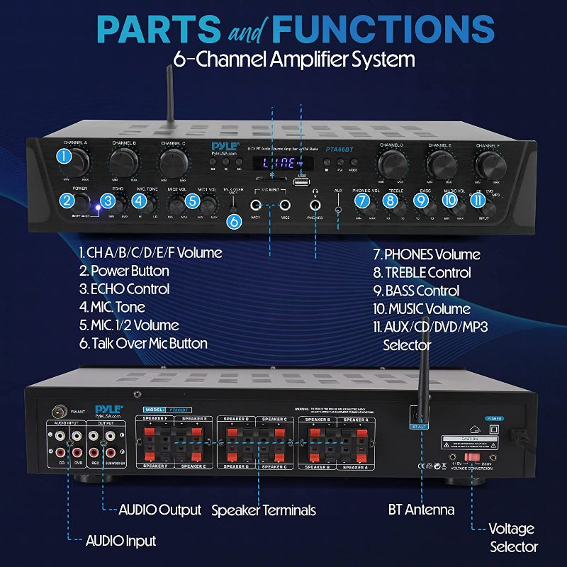 Photo 4 of Wireless Home Audio Amplifier System-Bluetooth Compatible Sound Stereo Receiver Amp 16.9 x 9.84 x 3.54 inches
PTA66BT.5