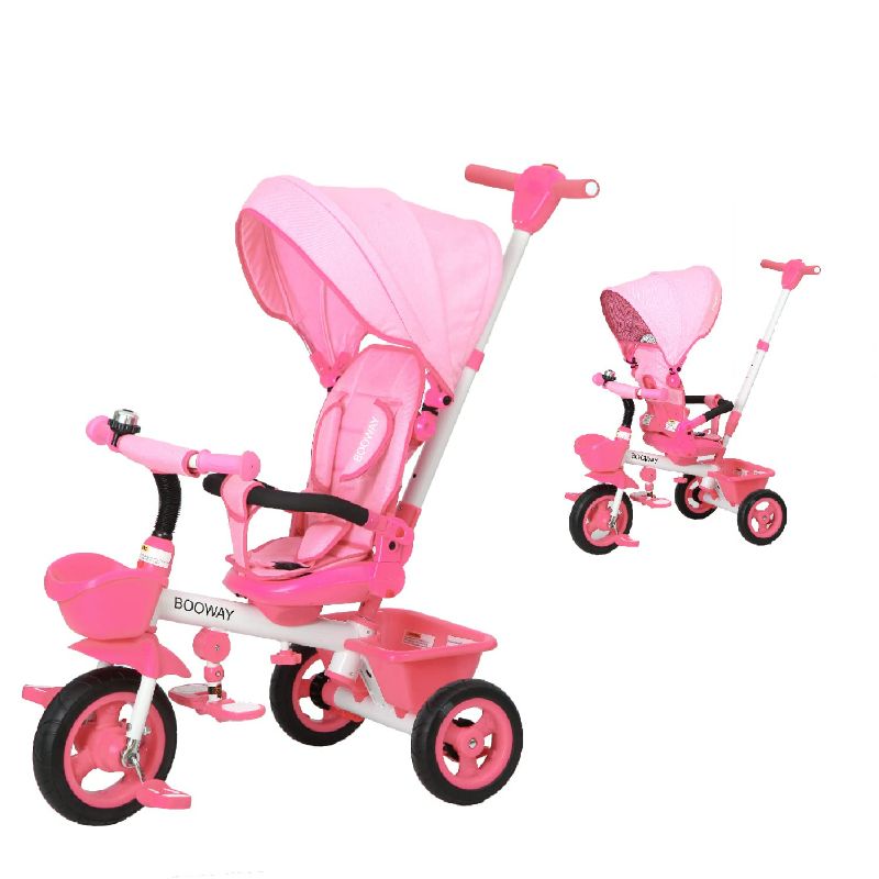 Photo 1 of BOOWAY Baby Trike, 6-in-1 Kids Stroller Tricycle with Adjustable Push Handle, Removable Canopy, Safety Harness for 6 Months - 5 Year Old Pink