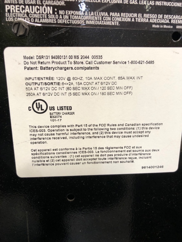 Photo 5 of Schumacher DSR131 DSR ProSeries 250 Amp(12V) 125 Amp(6V) 50 Amp 6V/12V Fully Automatic Pro Smart Battery Charger with Engine Starter, Boost, and Maintainer 