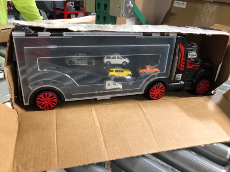 Photo 1 of Boley 22Piece Mighty Truck Carrier - Big Rig Hauler Truck Transport with Slots for Car Transport