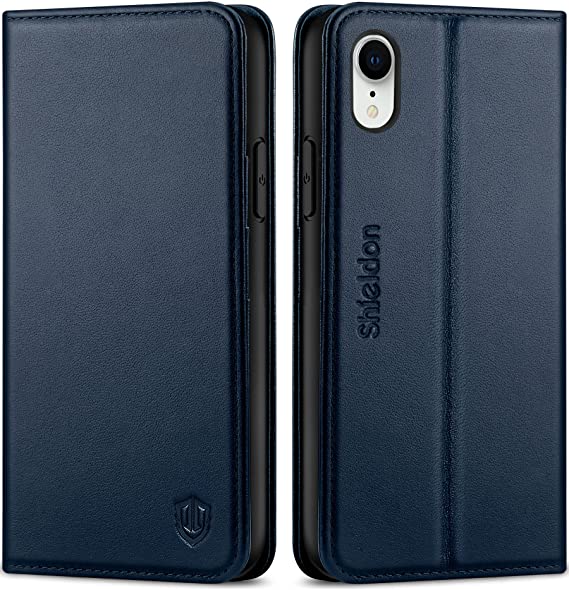 Photo 1 of SHIELDON iPhone XR Case, Genuine Leather iPhone XR Wallet Case Flip Book Cover Design