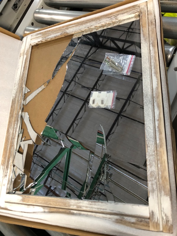 Photo 2 of **FOR PARTS**BROKEN MIRROR**AAZZKANG Wall Mirror 20"x16" with Wood Frame Rectangle