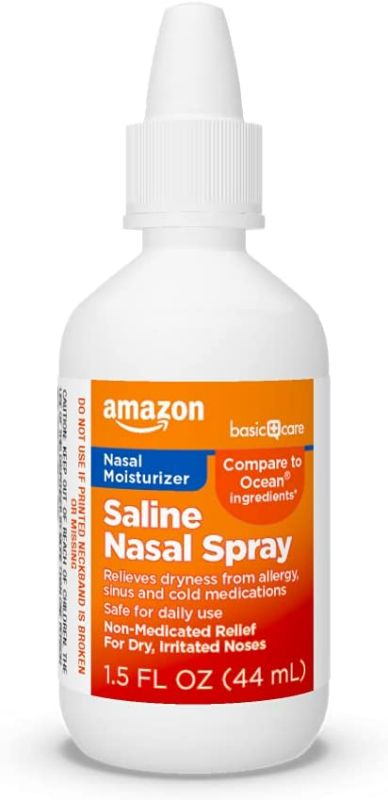 Photo 1 of Amazon Basic Care Premium Saline Nasal Moisturizing Spray, 1.5 Fluid Ounces,Clear(pack of 2)