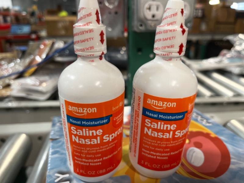 Photo 2 of Amazon Basic Care Premium Saline Nasal Moisturizing Spray, 1.5 Fluid Ounces,Clear(pack of 2)