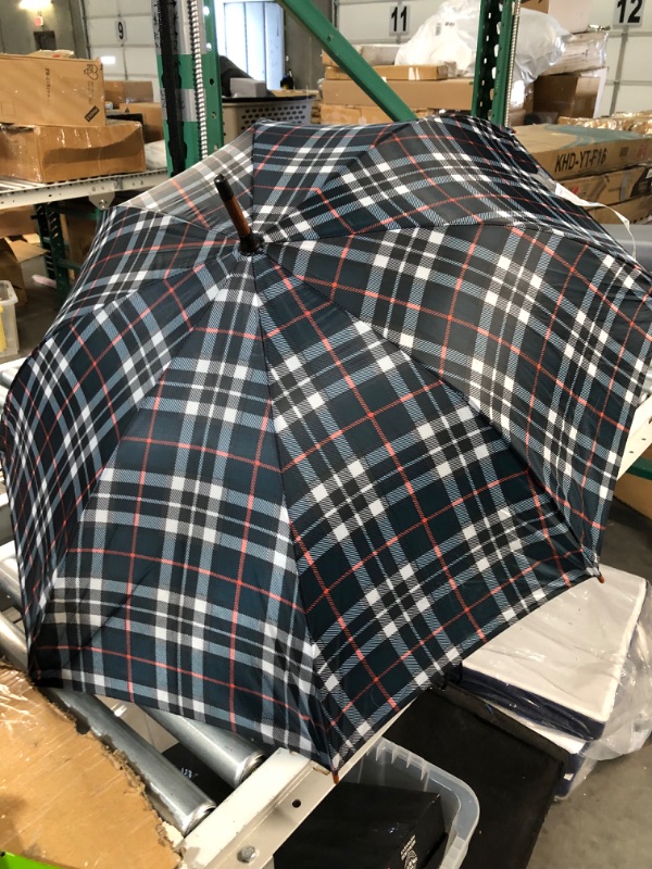 Photo 2 of **MISSING HANDLE**
Rainbrella Classic Auto Open Umbrella with Real Wooden Hook Handle Black Plaid