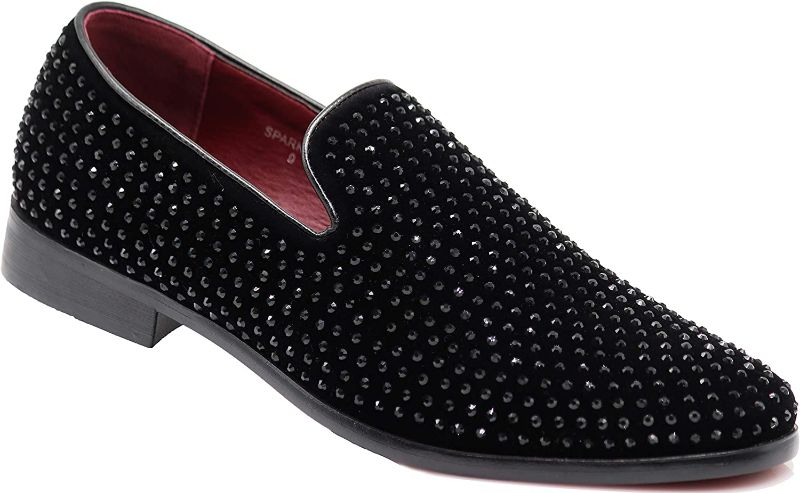 Photo 1 of SPK26 Men's Vintage Velvet Rhinestone Designer Dress Loafers Slip On Shoes 