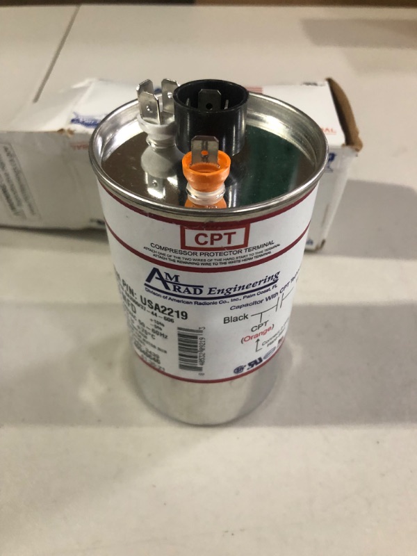 Photo 2 of !!!SEE CLERK NOTES!!!!
Carrier / Bryant / Payne HC98JA057D Replacement - 55 + 7.5 uf / Mfd 370 / 440 VAC AmRad Round Dual Universal Capacitor 