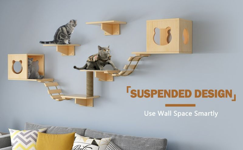 Photo 1 of Cat Wall Shelves, Cat Wall Furniture, Cat Shelves and Perches Wall Mounted Indoor Cats Furniture Solid Wood Cat Wall House Set for Activity Climbers