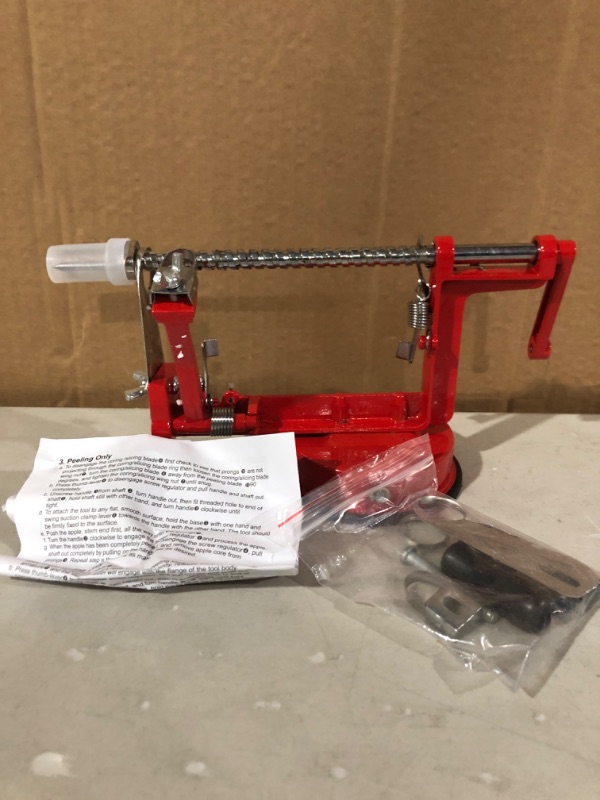 Photo 2 of * Used * Apple Peeler, Slicer Corer Potato Peelers 3 In 1, Stainless Steel Heavy Duty Suction Cup Base And 5 Extra Blades Included As Well As Cleaning Tool (red)