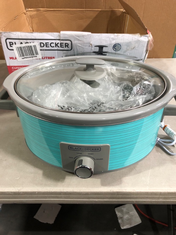 Photo 2 of BLACK+DECKER 7 Quart Dial Control Slow Cooker with Built in Lid Holder, Teal Pattern, SC2007D