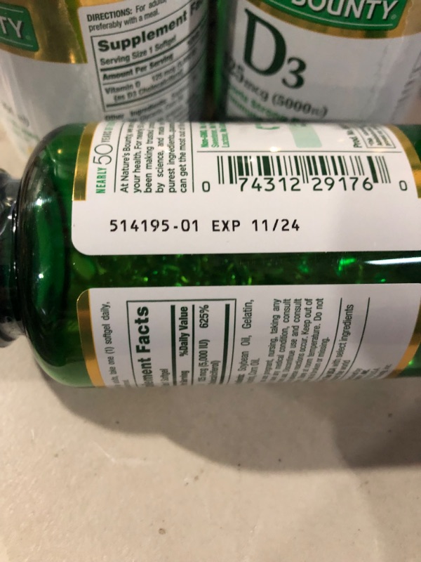 Photo 3 of **4 Bottles** Vitamin D3 Softgels 125 mcg, 5000 IU (240ct) 