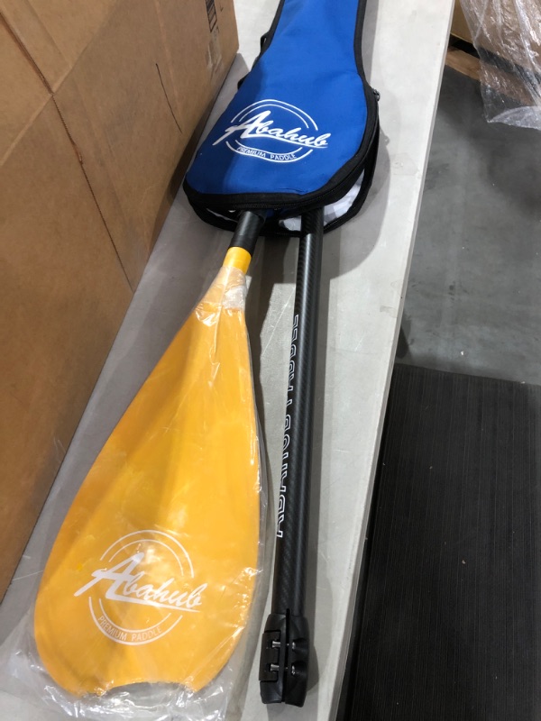 Photo 2 of Abahub Carbon SUP Paddles, 1 x 3 Section Adjustable 67" - 86" Carbon Fiber Shaft, Lightweight Stand-up Paddle Oars for Paddleboards, with a Carrying Bag Carbon Fiber Shaft & Yellow Wave Print Plastic Blade